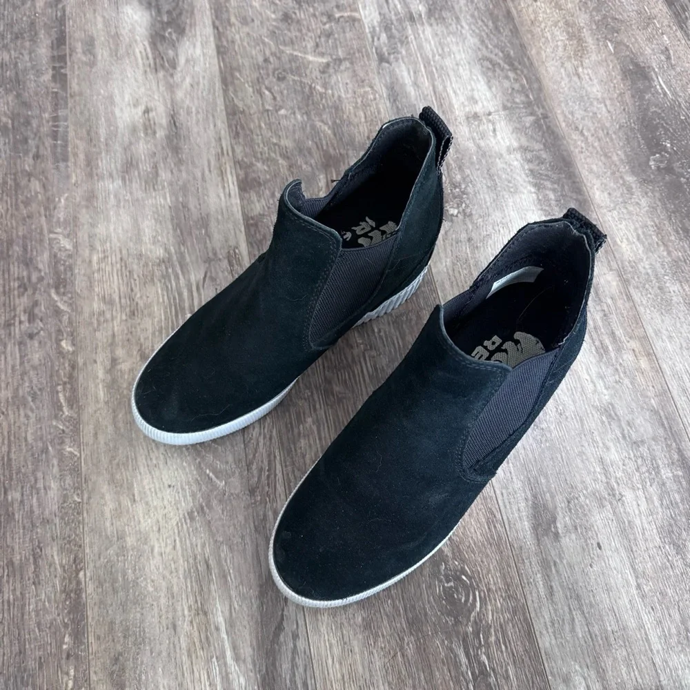 Sorel Out N About Slip-On Wedge II Black Suede Wedge Sneakers